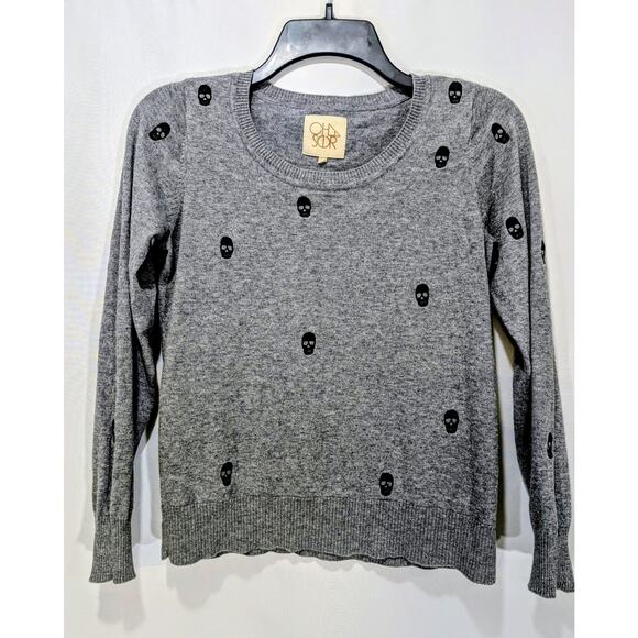 Chaser Gray Skull Knit Sweater Cotton Cashmere Size Small - Picture 1 of 6
